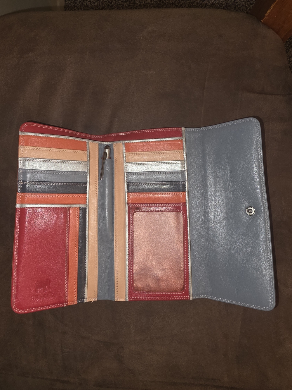 Mywalit | Large Leather Trifold Wallet | Gray Orange Red | 12 Card Slots 👛 - Picture 7 of 15